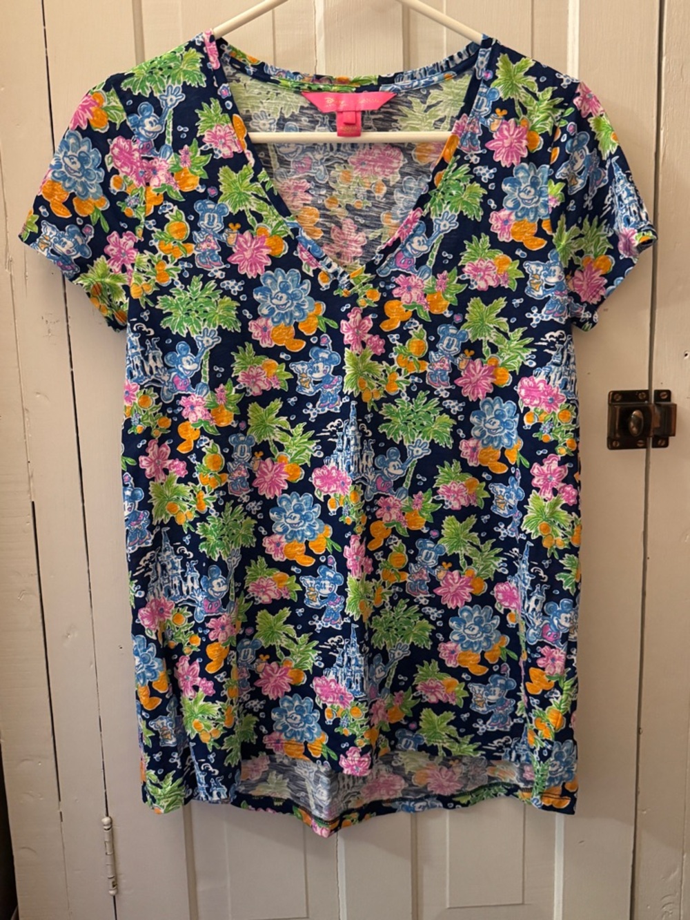 Lilly Pulitzer X Disney Parks Etta V-Neck T-Shirt Small Navy